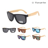 VZB043 Gafas de sol polarizadas cuadradas de bambú para mujeres y hombres al por mayor 1 docena (12 piezas)